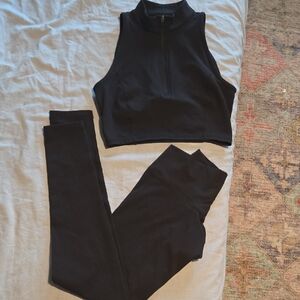 Oner Active Black High-Waist Leggings and Zip Crop Tank Set